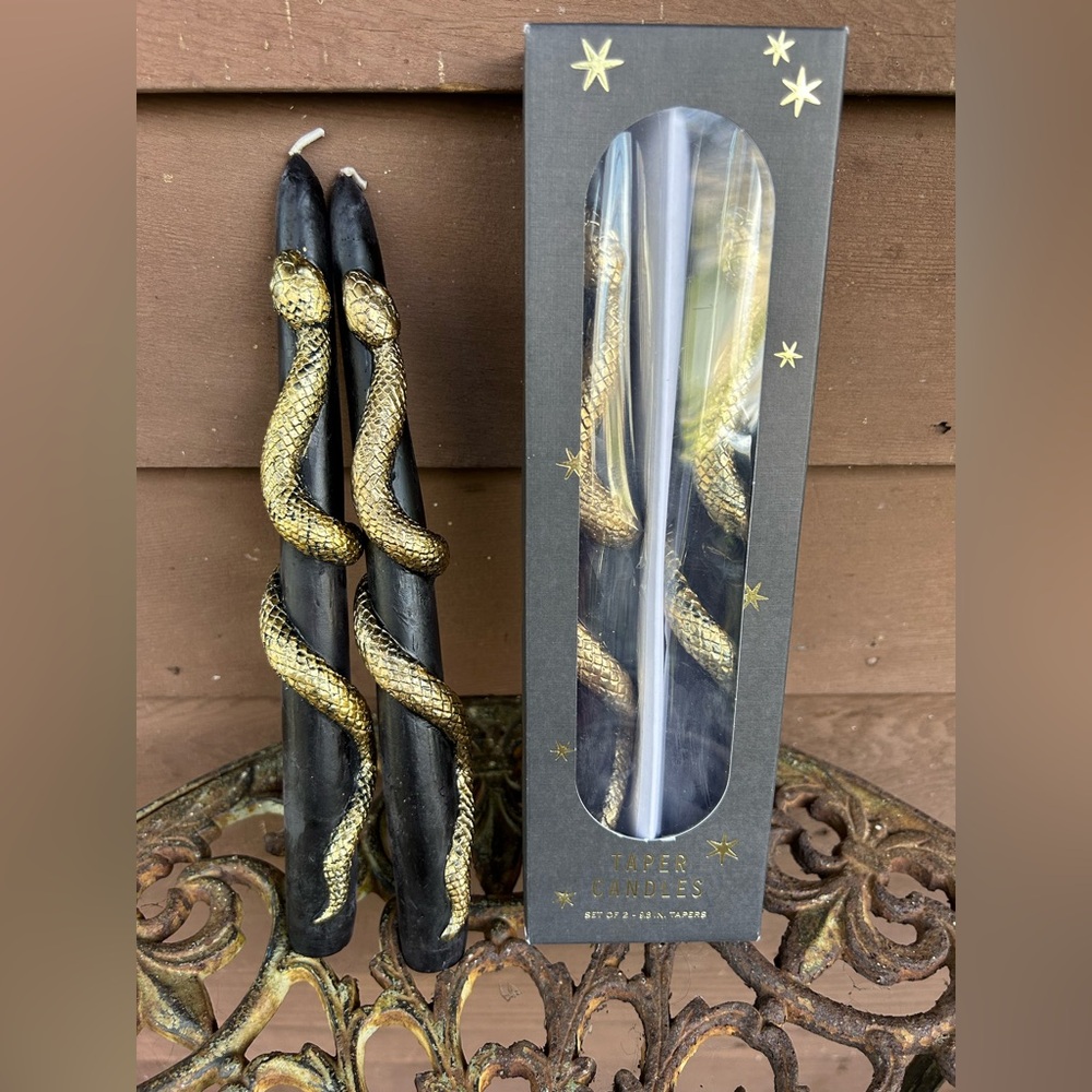 Anthropologie Black and Gold Snake Taper Candles